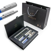 Parker Jotter Originals mėlynos spalvos plunksnakočių rinkinys elegantiškoje dovanų dėžutėje su graviravimu