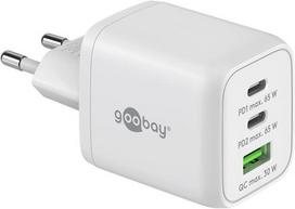 Goobay USB-C Fast Charger Nano, PD, GaN, 65W (white, 1x USB-A, 2x USB-C PD, Charge 3.0)
