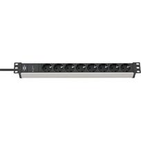 Brennenstuhl Alu-Line 19" Power Strip, 8-Outlet (black/silver, 1U, 2 meters, 19,500A Surge Protection)