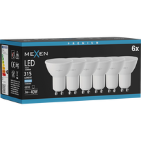Mexen Nova 6x LED lemputė GU10, 3W, Šalta - 6500K, 315 lm - L107-GU10-0365-01x06