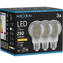 Mexen Vintis 3x LED šviesos diodo filamentinė lemputė E27, A60, 4W, šilta - 2200K, 280 lm, dūminė - L150-E27-0422-70x03