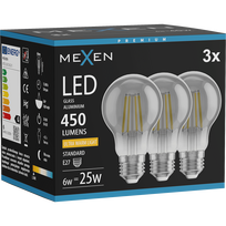 Mexen Vintis 3x LED kaitinimo siūlelio lemputė E27, A60, 6W, šilta - 2200K, 450 lm, dūminė - L150-E27-0622-70x03