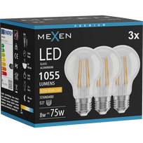 Mexen Vintis 3x LED filamentinė lemputė E27, A60, 8W, Šilta - 2200K, 1055 lm, skaidri - L150-E27-0822-00x03