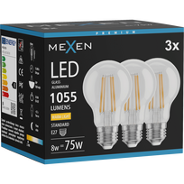 Mexen Vintis 3x LED siūlelio lemputė E27, A60, 8W, Šilta - 2700K, 1055 lm, skaidri - L150-E27-0827-00x03
