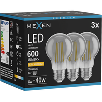 Mexen Vintis 3x Gijų lemputė LED E27, A60, 8W, Šilta - 2200K, 600 lm, rūkytas - L150-E27-0822-70x03
