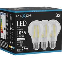 Mexen Vintis 3x LED gijų lemputė E27, A60, 8W, Neutralus - 4000K, 1055 lm, skaidrus - L150-E27-0840-00x03
