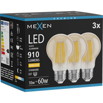 Mexen Vintis 3x LED gijų lemputė E27, A60, 10W, Šilta - 2700K, 910 lm, gintarinė - L150-E27-1027-50x03