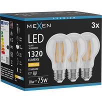 Mexen Vintis 3x LED siūlo lemputė E27, A60, 10W, Šilta - 2700K, 1320 lm, skaidri - L150-E27-1027-00x03