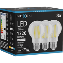 Mexen Vintis 3x LED siūlelių lemputė E27, A60, 10W, Neutrali - 4000K, 1320 lm, skaidri - L150-E27-1040-00x03