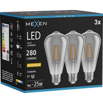 Mexen Vintis 3x LED lemputė filamentinė E27, ST64, 4W, Šilta - 2200K, 300 lm, dūminė - L152-E27-0422-70x03