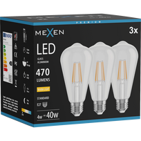 Mexen Vintis 3x LED siūlo lemputė E27, ST64, 4W, Šilta - 2700K, 470 lm, skaidri - L152-E27-0427-00x03