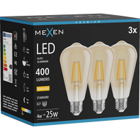 Mexen Vintis 3x Filamentinė LED lemputė E27, ST64, 4W, Šilta - 2700K, 400 lm, gintaro - L152-E27-0427-50x03