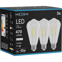 Mexen Vintis 3x LED siūlelio lemputė E27, ST64, 4W, Neutralus - 4000K, 470 lm, skaidrus - L152-E27-0440-00x03