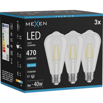 Mexen Vintis 3x LED siūlo lemputė E27, ST64, 4W, Šalta - 6500K, 470 lm, skaidri - L152-E27-0465-00x03