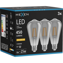 Mexen Vintis 3x LED filamento lemputė E27, ST64, 6W, Šilta - 2200K, 450 lm, dūmų spalva - L152-E27-0622-70x03