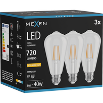 Mexen Vintis 3x LED gijų lemputė E27, ST64, 6W, Šilta - 2200K, 720 lm, skaidri - L152-E27-0622-00x03