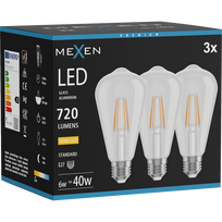 Mexen Vintis 3x LED E27 lemputė, ST64, 6W, Šilta - 2700K, 720 lm, skaidri - L152-E27-0627-00x03