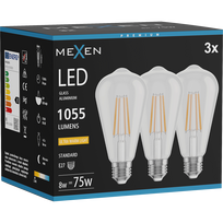 Mexen Vintis 3x LED siūlo lemputė E27, ST64, 8W, Šilta - 2200K, 1055 lm, permatoma - L152-E27-0822-00x03