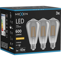 Mexen Vintis 3x LED siūlinė lemputė E27, ST64, 8W, Šilta - 2200K, 600 lm, dūminė - L152-E27-0822-70x03