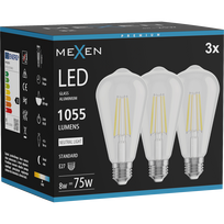 Mexen Vintis 3x LED lemputė su gijų siūle E27, ST64, 8W, Neutrali - 4000K, 1055 lm, skaidri - L152-E27-0840-00x03