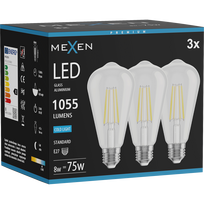 Mexen Vintis 3x LED filamento lempa E27, ST64, 8W, Šalta - 6500K, 1055 lm, skaidri - L152-E27-0865-00x03