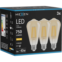 Mexen Vintis 3x LED siūlelių lemputė E27, ST64, 8W, Šilta - 2700K, 750 lm, gintaro spalva - L152-E27-0827-50x03