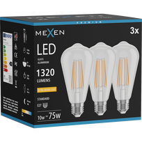Mexen Vintis 3x LED siūlelio lemputė E27, ST64, 10W, Šilta - 2200K, 1320 lm, skaidri - L152-E27-1022-00x03