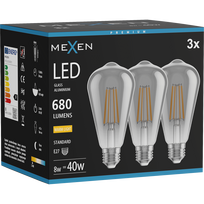 Mexen Vintis 3x LED siūlo lemputė E27, ST64, 8W, Šilta - 2700K, 680 lm, dūminė - L152-E27-0827-70x03