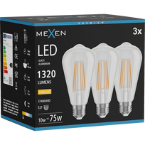 Mexen Vintis 3x LED filamentinė lemputė E27, ST64, 10W, Šilta - 2700K, 1320 lm, skaidri - L152-E27-1027-00x03