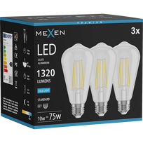 Mexen Vintis 3x LED gijų lemputė E27, ST64, 10W, Šalta - 6500K, 1320 lm, skaidri - L152-E27-1040-00x03 - L152-E27-1065-00x03