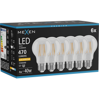 Mexen Vintis 6x filamento LED lemputė E27, A60, 4W, Šilta - 2200K, 470 lm, skaidri - L150-E27-0422-00x06