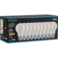 Mexen Vintis 10x lemputė LED gijų su E27, A60, 4W, šiltai balta - 2200K, 470 lm, skaidri - L150-E27-0422-00x10