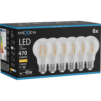 Mexen Vintis 6x Kaitinamojo siūlo LED lemputė E27, A60, 4W, Šilta - 2700K, 470 lm, skaidri - L150-E27-0427-00x06