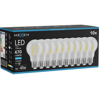 Mexen Vintis 10x LED siūlelio lemputė E27, A60, 4W, Šalta - 6500K, 470 lm, skaidri - L150-E27-0465-00x10