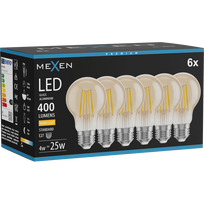 Mexen Vintis 6x LED gijų lemputė E27, A60, 4W, Šilta - 2700K, 400 lm, gintaro - L150-E27-0427-50x06