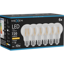 Mexen Vintis 6x lemputė kaitinamosios LED E27, A60, 6W, Šilta - 2200K, 720 lm, skaidri - L150-E27-0622-00x06