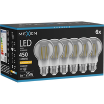 Mexen Vintis 6x LED filamentinė lemputė E27, A60, 6W, Šilta - 2200K, 450 lm, smoke - L150-E27-0622-70x06