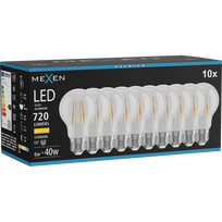 Mexen Vintis 10x LED gijų lemputė E27, A60, 6W, Šilta - 2700K, 720 lm, skaidri - L150-E27-0627-00x10