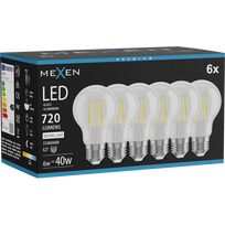 Mexen Vintis 6x LED gijų lemputė E27, A60, 6W, Neutrali - 4000K, 720 lm, skaidri - L150-E27-0640-00x06