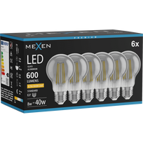 Mexen Vintis 6x Lemputė su gija LED E27, A60, 8W, Šilta - 2200K, 600 lm, dūmų - L150-E27-0822-70x06