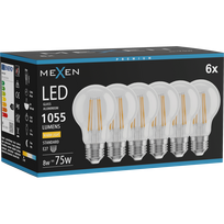 Mexen Vintis 6x LED filamentinė lemputė E27, A60, 8W, Šilta - 2700K, 1055 lm, skaidri - L150-E27-0827-00x06