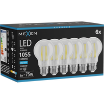 Mexen Vintis 6x LED filamentinė lemputė E27, A60, 8W, Šalta - 6500K, 1055 lm, skaidri - L150-E27-0865-00x06