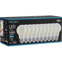 Mexen Vintis 10x LED siūlelės lemputė E27, A60, 8W, Šalta - 6500K, 1055 lm, skaidri - L150-E27-0865-00x10