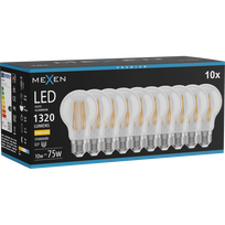 Mexen Vintis 10x Filamento LED lemputė E27, A60, 10W, Šilta - 2700K, 1320 lm, skaidri - L150-E27-1027-00x10
