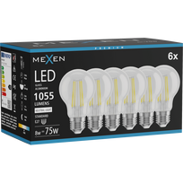 Mexen Vintis 6x LED kaitrinė lemputė E27, A60, 8W, Neutralus - 4000K, 1055 lm, skaidrus - L150-E27-0840-00x06