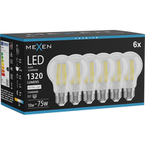 Mexen Vintis 6x LED E27 gijų lemputė, A60, 10W, Neutrali - 4000K, 1320 lm, skaidri - L150-E27-1040-00x06