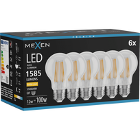 Mexen Vintis 6x LED gijų lemputė E27, A60, 12W, Šilta - 2700K, 1585 lm, skaidri - L150-E27-1227-00x06