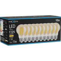 Mexen Vintis 10x LED E27 kaitinamosios lemputės, A60, 12W, Šilta - 2700K, 1125 lm, gintaras - L150-E27-1227-50x10