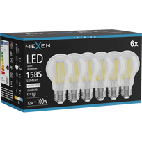 Mexen Vintis 6x Filamento LED lemputė E27, A60, 12W, Neutrali - 4000K, 1585 lm, skaidri - L150-E27-1240-00x06