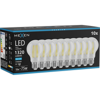 Mexen Vintis 10x LED gijų lemputė E27, A60, 10W, Šalta - 6500K, 1320 lm, skaidri - L150-E27-1065-00x10